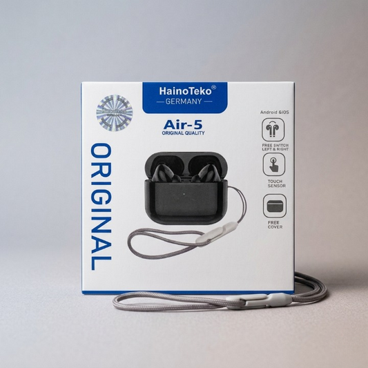 Haino Teko Air-5 True Wireless Earbuds – Germany Quality TWS with Touch Controls, Deep Bass, and Portable Charging Case (White)