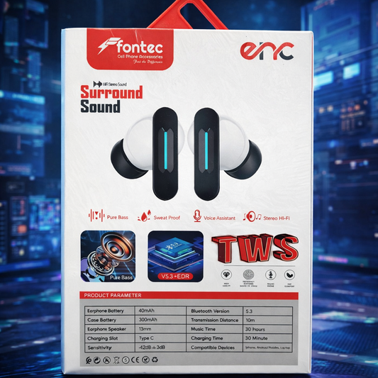 Fontec Winner TWS Wireless Earbuds – Bluetooth 5.3 Gaming Earphones with ENC Noise Cancellation & Surround Sound