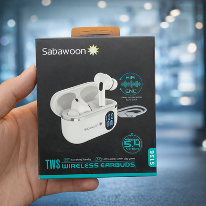 Imported Sabawoon ST36  Wireless Earbuds Bluetooth 5.4 with ENC & Digital Display